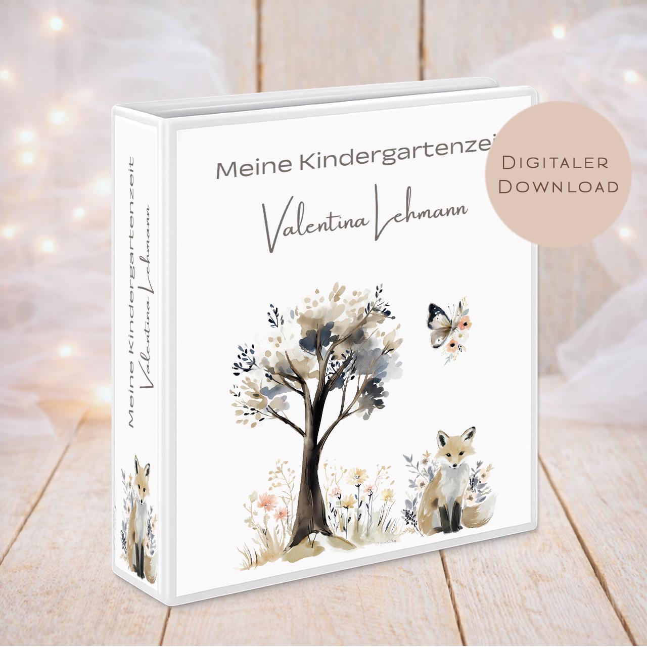 Druckvorlage Kindergarten Ordner Krippe Fuchs Name personalisiert | Kita Sammelmappe I Ringordner Kindergartenzeit Ausdrucken Download