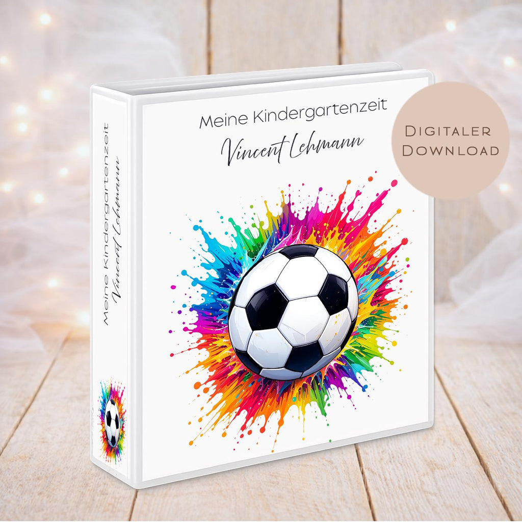 Druckvorlage Kindergarten Ordner Krippe Fußball Name personalisiert | Kita Sammelmappe I Ringordner Kindergartenzeit Ausdrucken Download