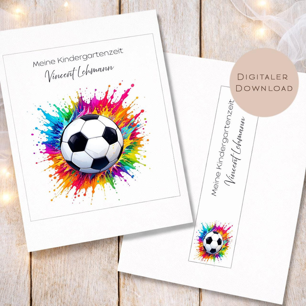 Druckvorlage Kindergarten Ordner Krippe Fußball Name personalisiert | Kita Sammelmappe I Ringordner Kindergartenzeit Ausdrucken Download