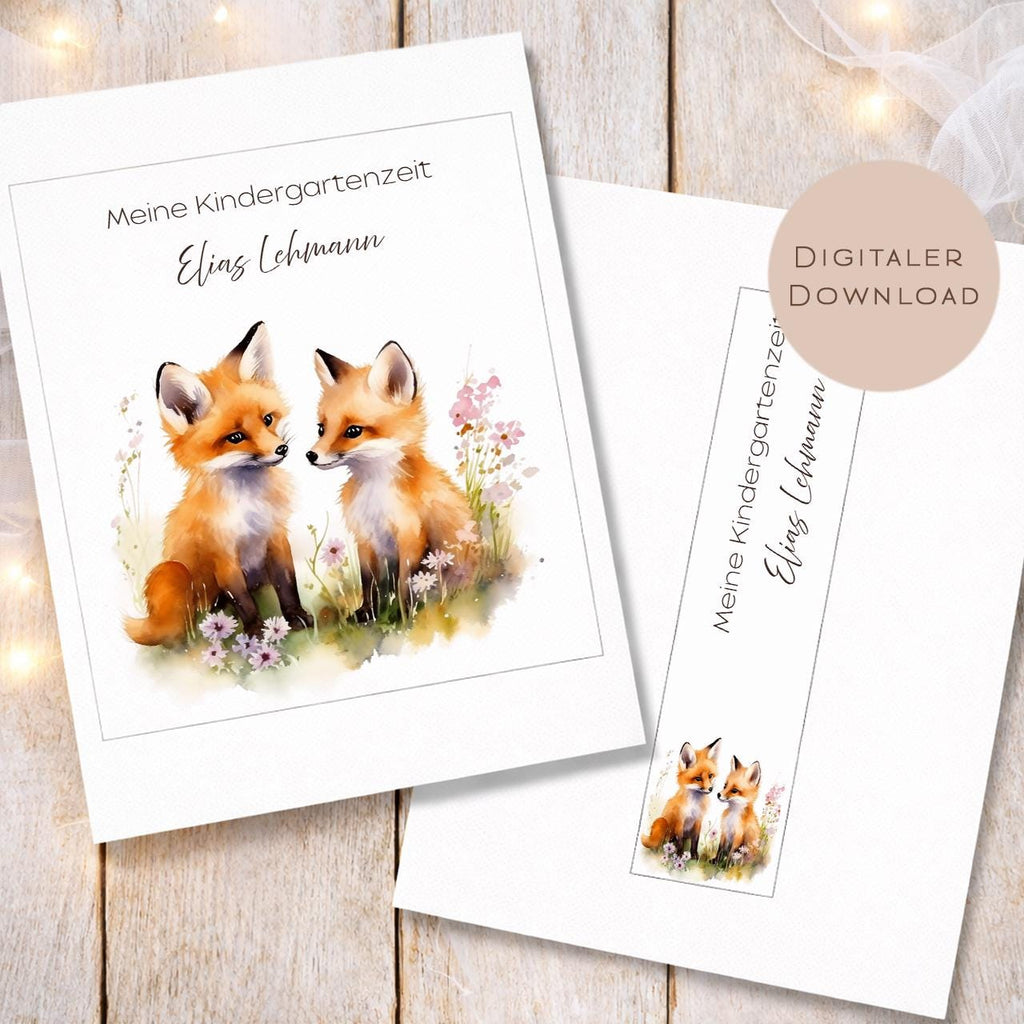 Druckvorlage Kindergarten Ordner Krippe Fuchs Name personalisiert | Kita Sammelmappe I Ringordner Kindergartenzeit Ausdrucken Download