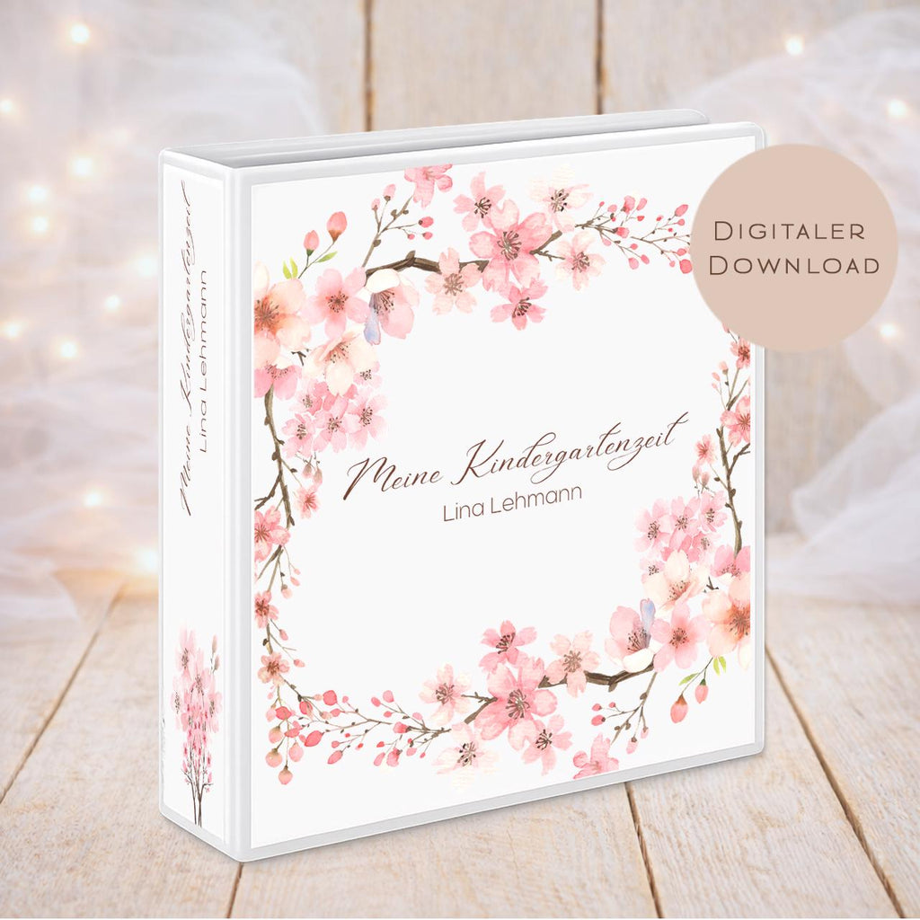 Druckvorlage Kindergarten Ordner Krippe Blüte Blume Name personalisiert | Kita Sammelmappe I Ringordner Kindergartenzeit Ausdrucken Download