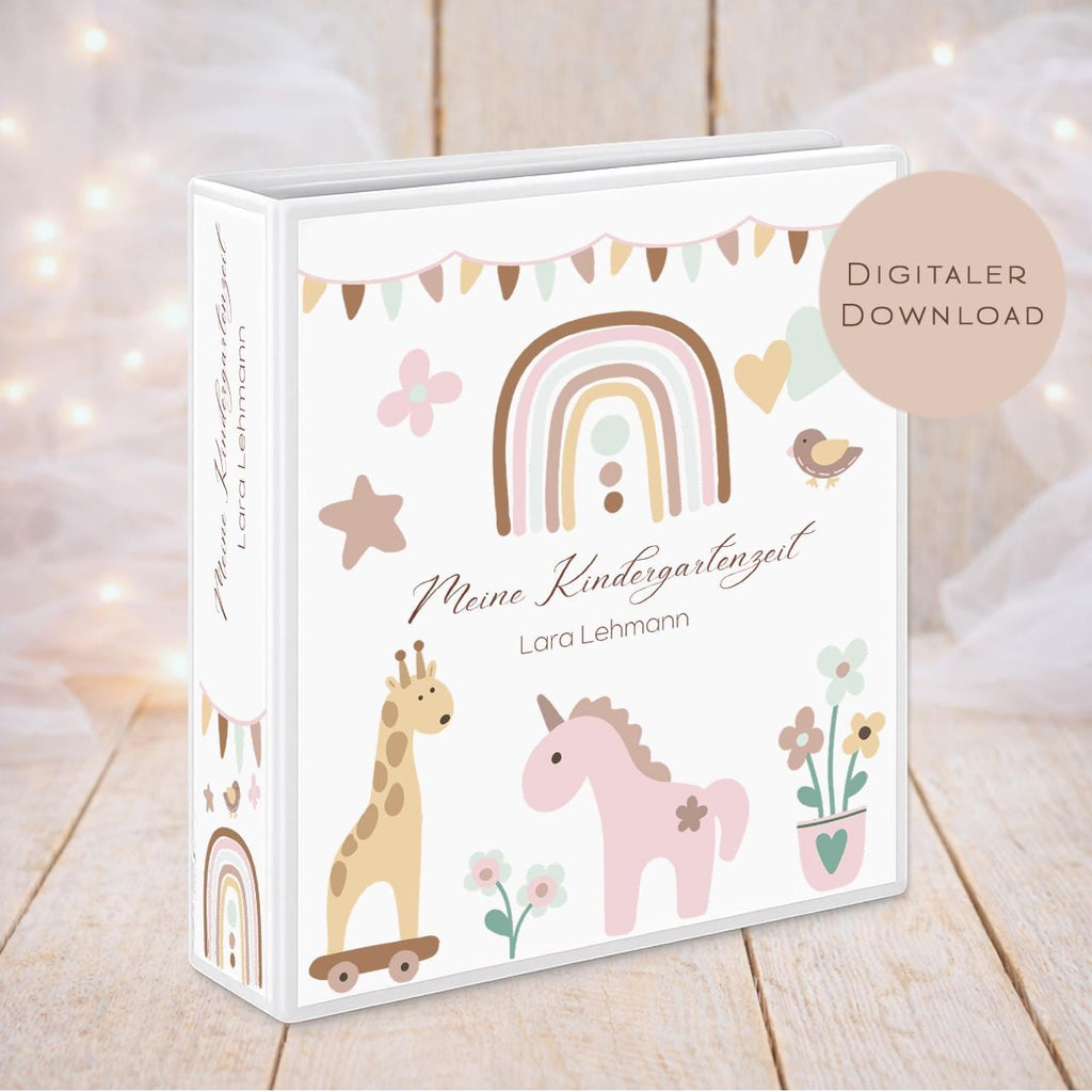 Druckvorlage Kindergarten Ordner Krippe Regenbogen Name personalisiert | Kita Sammelmappe I Ringordner Kindergartenzeit Ausdrucken Download