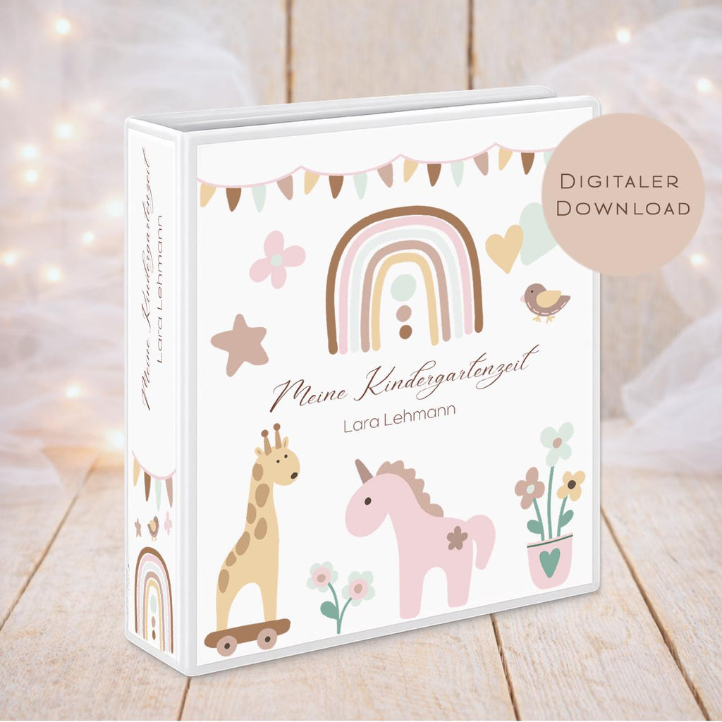 Druckvorlage Kindergarten Ordner Krippe Regenbogen Name personalisiert | Kita Sammelmappe I Ringordner Kindergartenzeit Ausdrucken Download