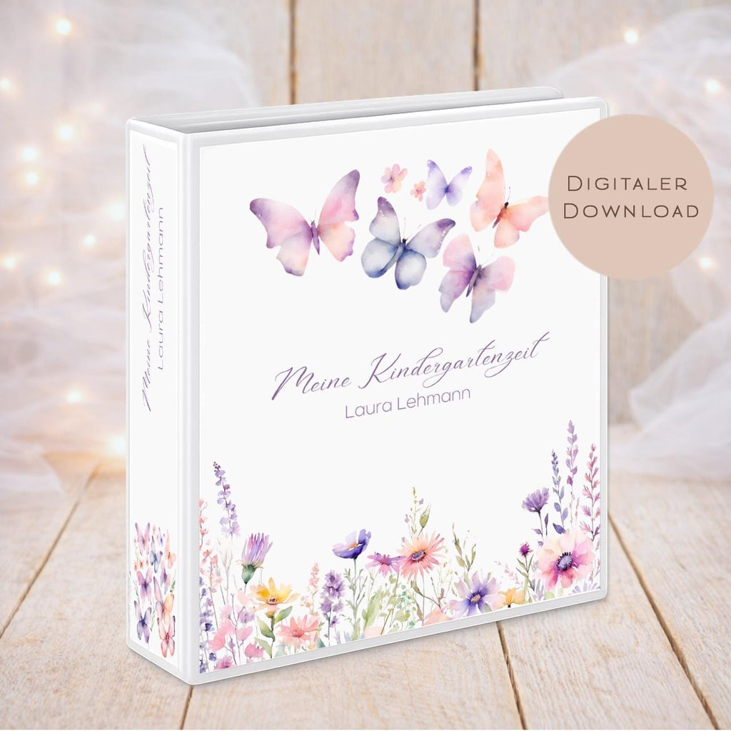 Druckvorlage Kindergarten Ordner Krippe Blumen Name personalisiert | Kita Sammelmappe I Ringordner Kindergartenzeit Ausdrucken Download
