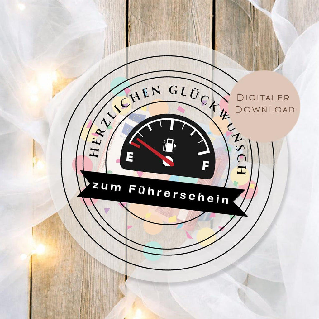 Druckvorlage Schüttelkarte Führerschein | Geldgeschenk Auto | Geschenk Geld Gutschein tanken zum Ausdrucken PDF Download