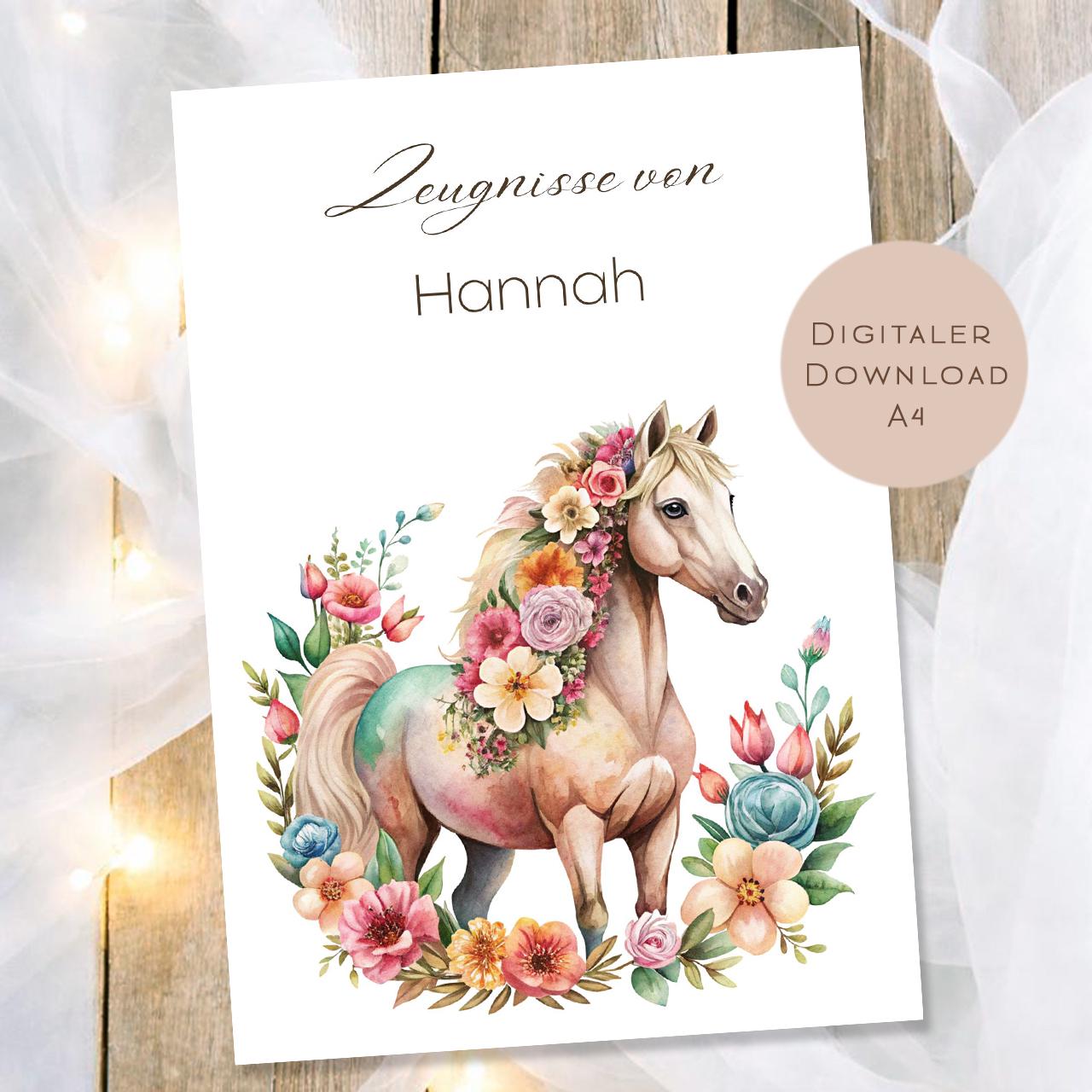 Druckvorlage Zeugnis Pferd Name personalisiert | Zeugnismappe Geschenk Schulanfang I Geschenkidee Einschulung Schule Ausdrucken PDF Download
