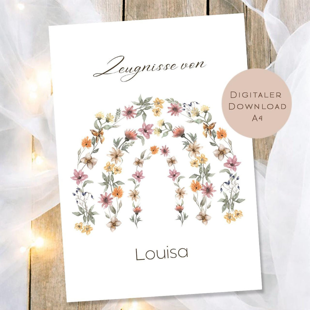 Druckvorlage Regenbogen Zeugnismappe personalisiert | Zeugnis Name Geschenk Schulanfang I Geschenkidee Einschulung Ausdrucken PDF Download