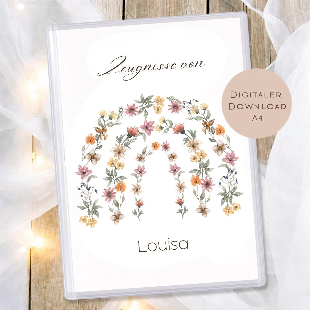 Druckvorlage Regenbogen Zeugnismappe personalisiert | Zeugnis Name Geschenk Schulanfang I Geschenkidee Einschulung Ausdrucken PDF Download