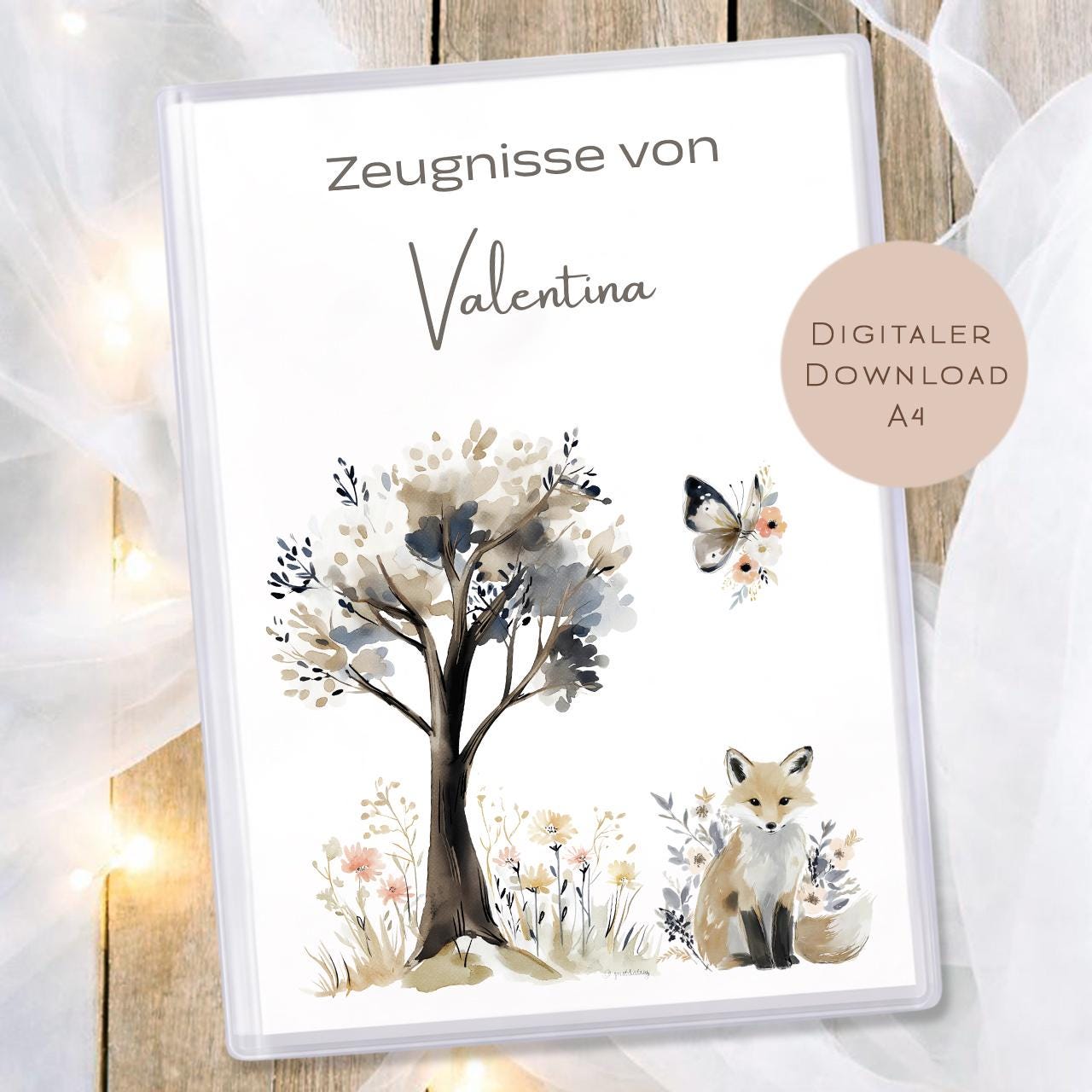 Druckvorlage Wald Fuchs Zeugnismappe personalisiert | Zeugnis Name Geschenk Schulanfang I Geschenkidee Einschulung Ausdrucken PDF Download