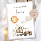 Druckvorlage Tier Traktor Zeugnismappe personalisiert | Zeugnis Name Geschenk Schulanfang I Geschenkidee Einschulung Ausdrucken PDF Download
