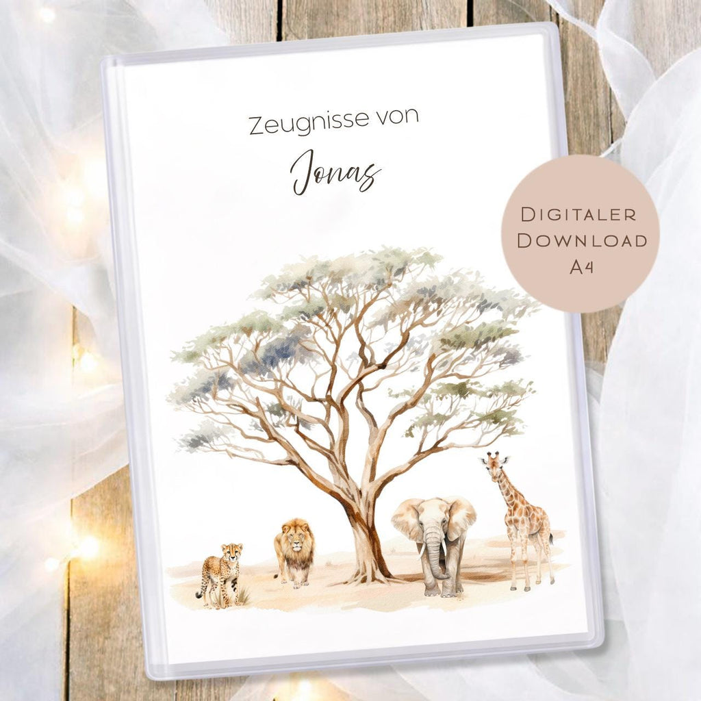 Druckvorlage Safari Zeugnismappe personalisiert | Zeugnis Name Geschenk Schulanfang I Geschenkidee Einschulung Ausdrucken PDF Download
