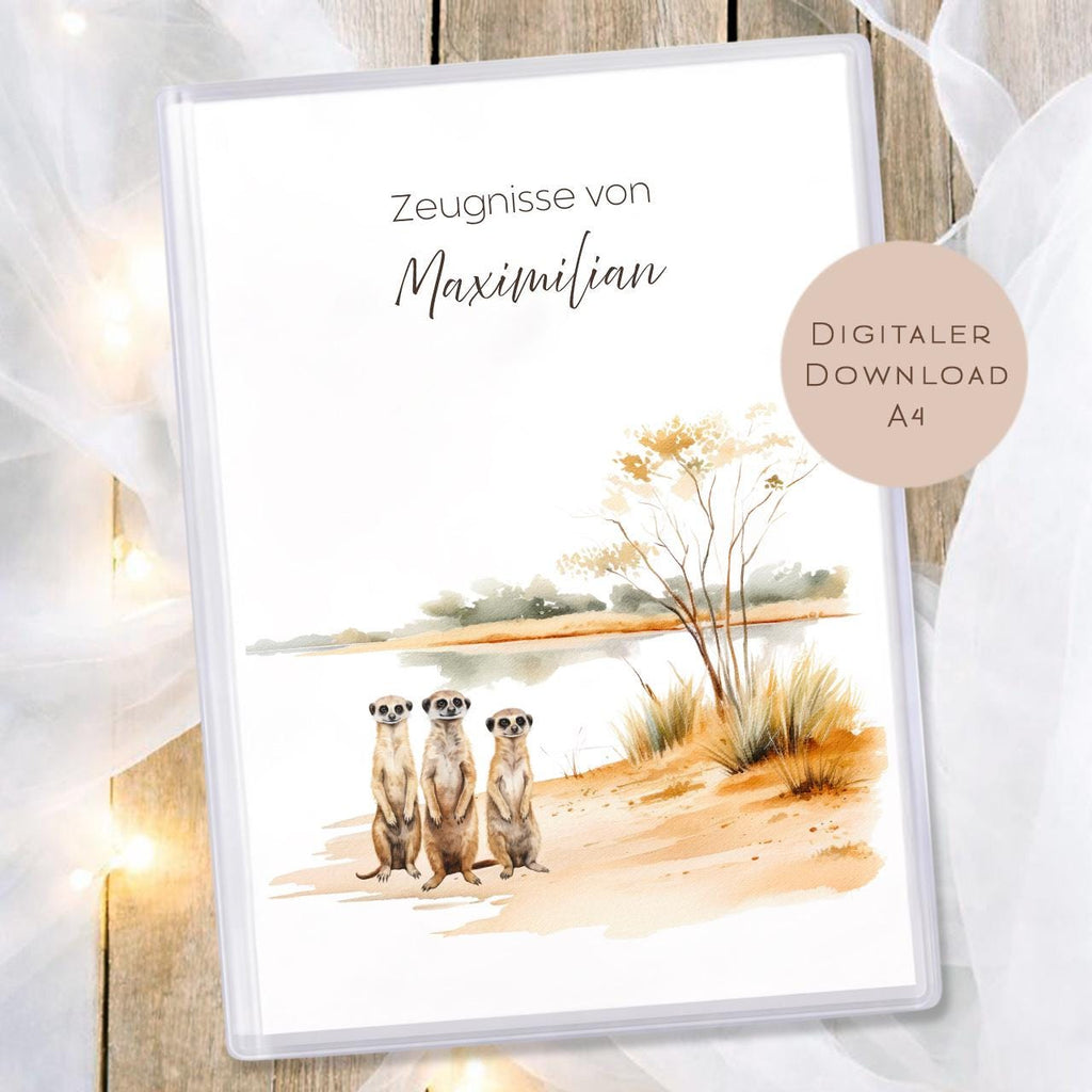 Druckvorlage Erdmännchen Zeugnismappe personalisiert | Zeugnis Name Geschenk Schulanfang I Geschenkidee Einschulung Ausdrucken PDF Download