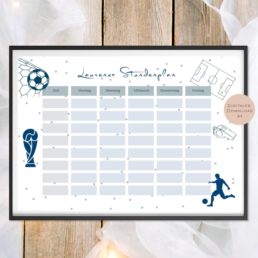 Druckvorlage Stundenplan Fußball Name personalisiert | Geschenk Schulanfang | Geschenkidee Schultüte Einschulung Ausdrucken PDF Download