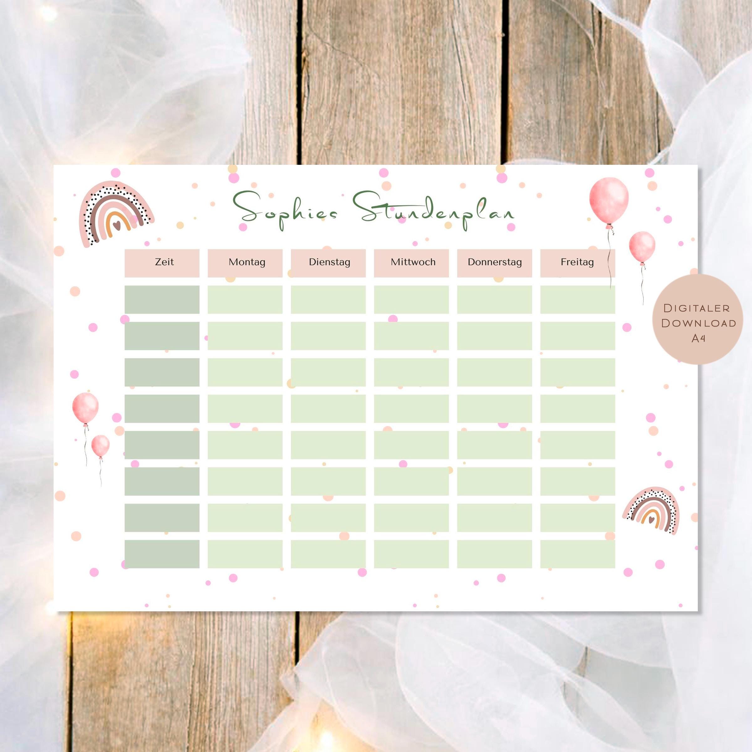 Druckvorlage Stundenplan Regenbogen Name personalisiert | Geschenk Schulanfang | Geschenkidee Schultüte Einschulung Ausdrucken PDF Download