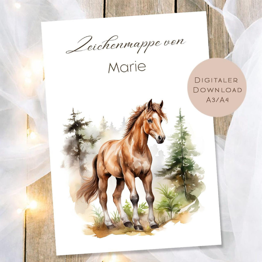 Druckvorlage Zeichenmappe Pony Name personalisiert | Postmappe Geschenk Schulanfang I Schulmappe Einschulung Ausdrucken PDF Download