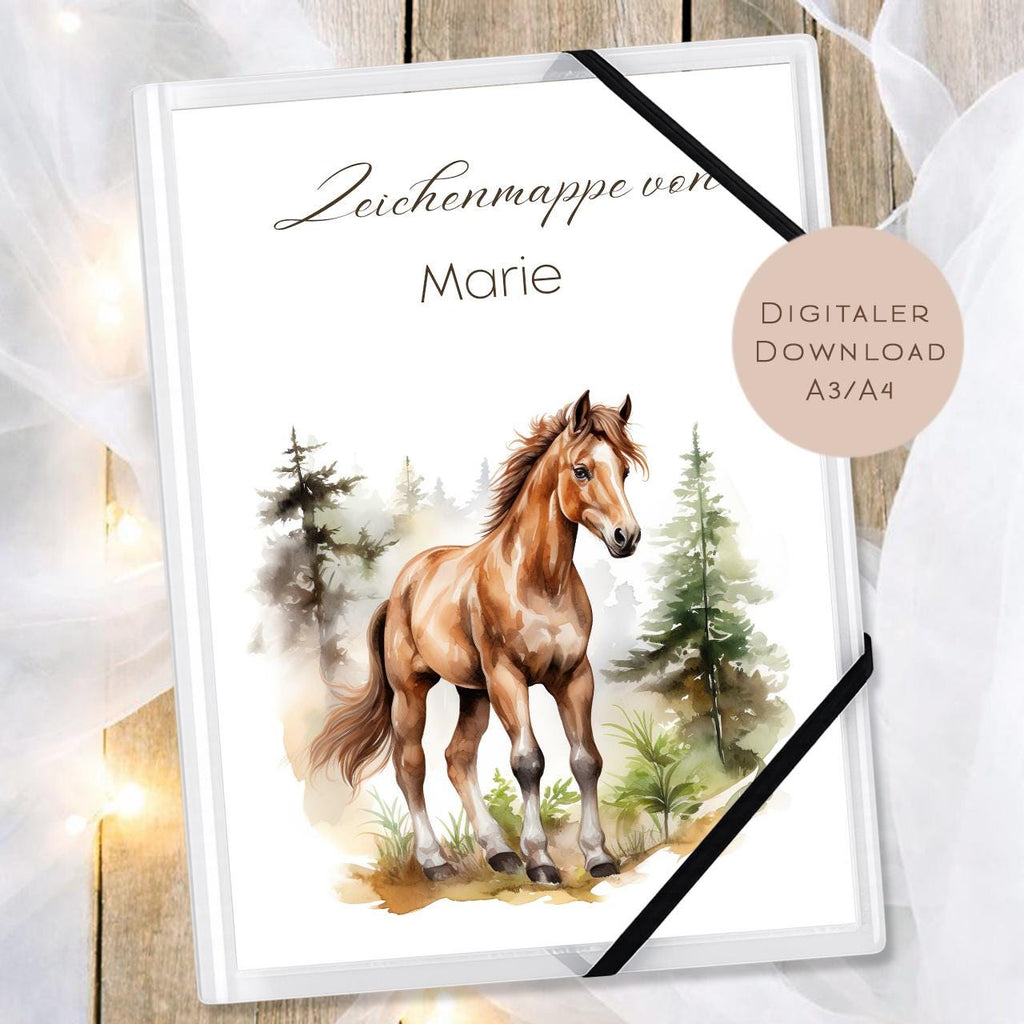 Druckvorlage Zeichenmappe Pony Name personalisiert | Postmappe Geschenk Schulanfang I Schulmappe Einschulung Ausdrucken PDF Download