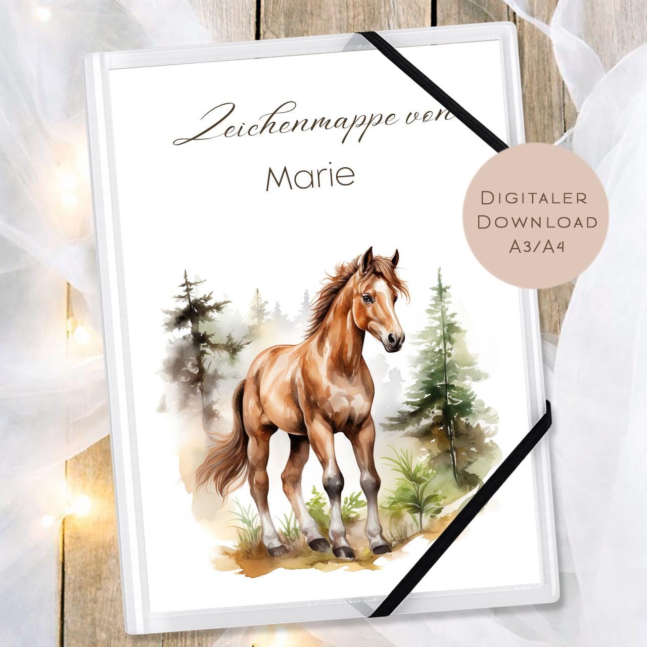 Druckvorlage Zeichenmappe Pony Name personalisiert | Postmappe Geschenk Schulanfang I Schulmappe Einschulung Ausdrucken PDF Download