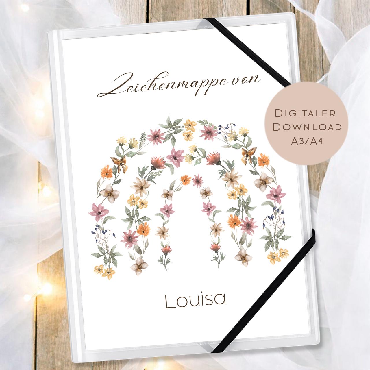 Druckvorlage Zeichenmappe Regenbogen Name personalisiert | Postmappe Geschenk Schulanfang I Schulmappe Einschulung Ausdrucken PDF Download