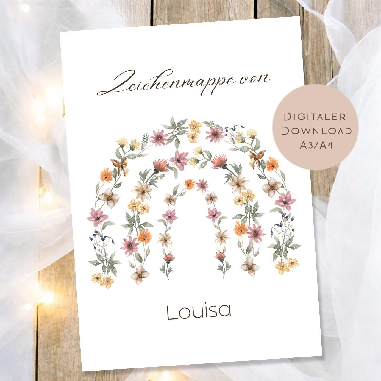 Druckvorlage Zeichenmappe Regenbogen Name personalisiert | Postmappe Geschenk Schulanfang I Schulmappe Einschulung Ausdrucken PDF Download
