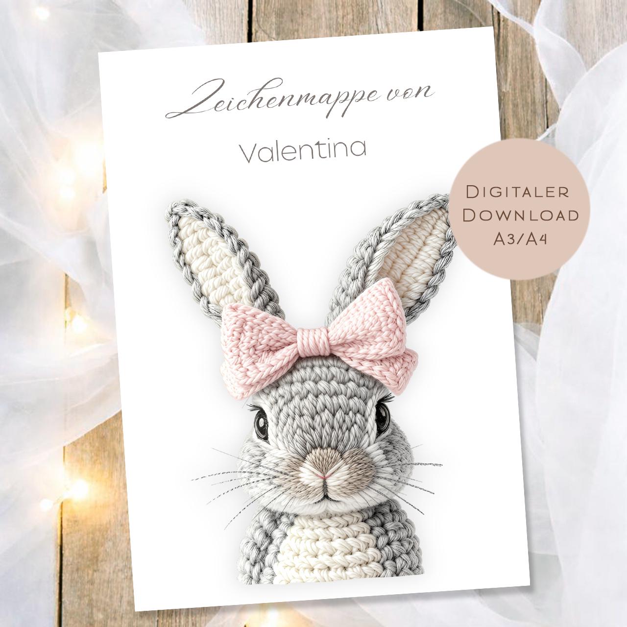 Druckvorlage Zeichenmappe Hase Name personalisiert | Postmappe Geschenk Schulanfang I Schulmappe Einschulung Ausdrucken PDF Download