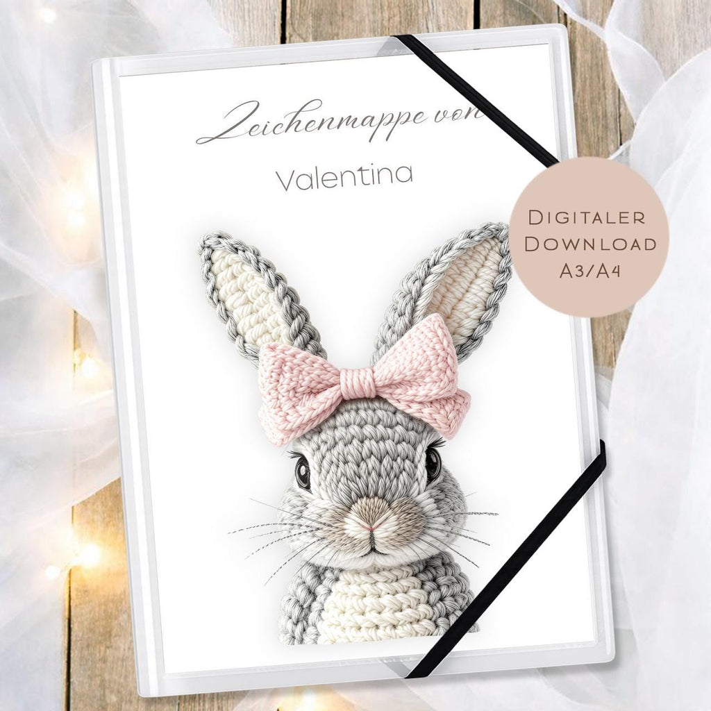Druckvorlage Zeichenmappe Hase Name personalisiert | Postmappe Geschenk Schulanfang I Schulmappe Einschulung Ausdrucken PDF Download