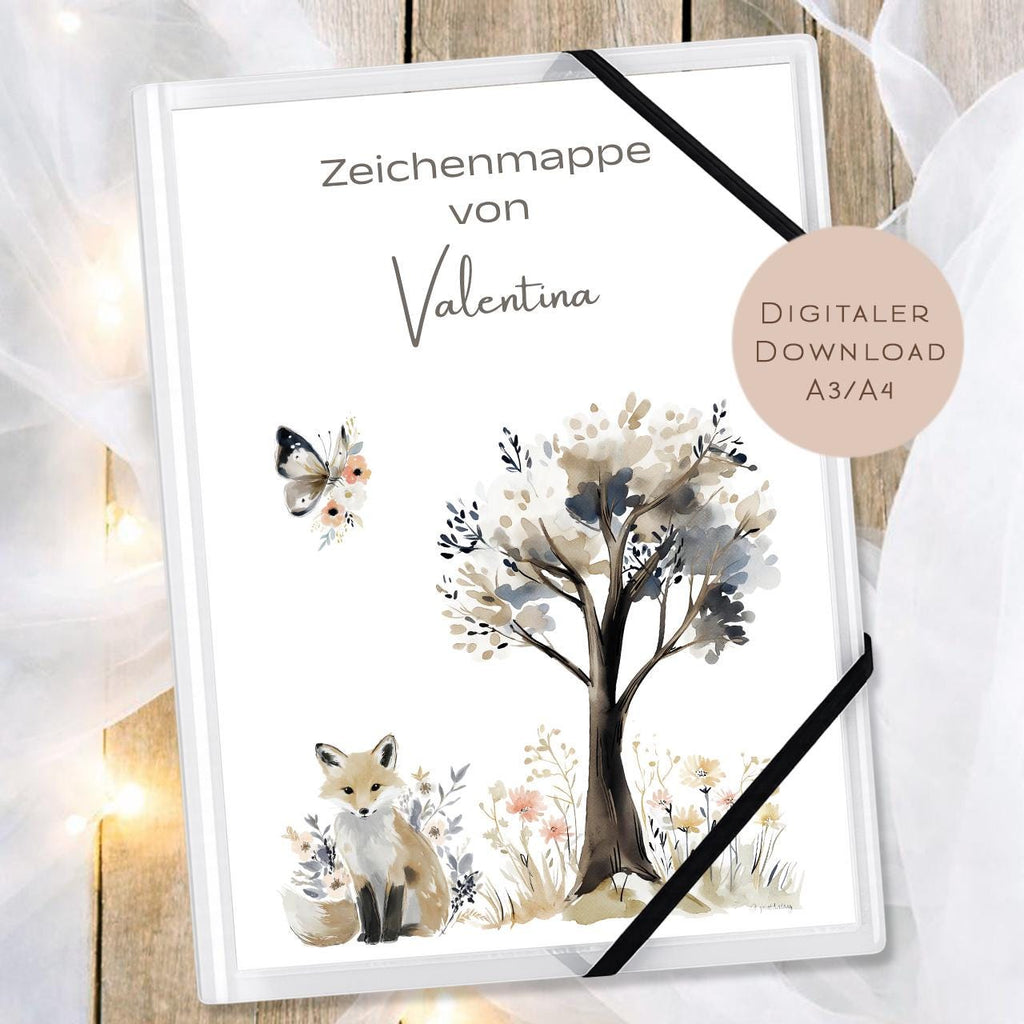 Druckvorlage Zeichenmappe Fuchs Name personalisiert | Postmappe Geschenk Schulanfang I Schulmappe Einschulung Ausdrucken PDF Download