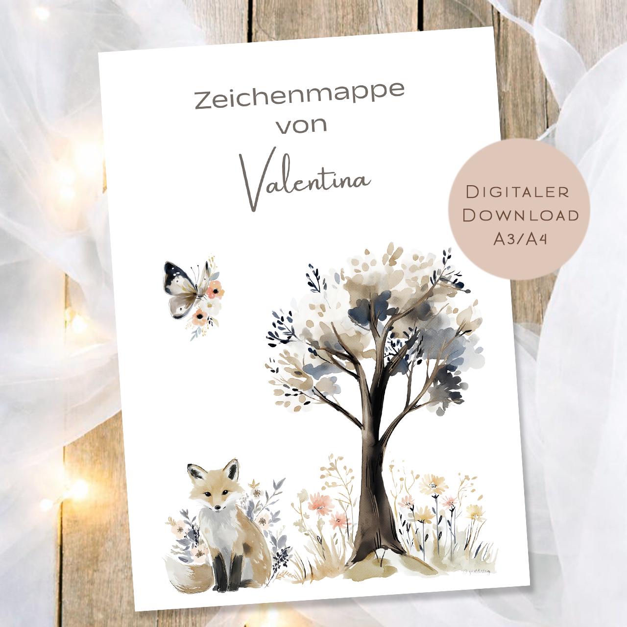 Druckvorlage Zeichenmappe Fuchs Name personalisiert | Postmappe Geschenk Schulanfang I Schulmappe Einschulung Ausdrucken PDF Download