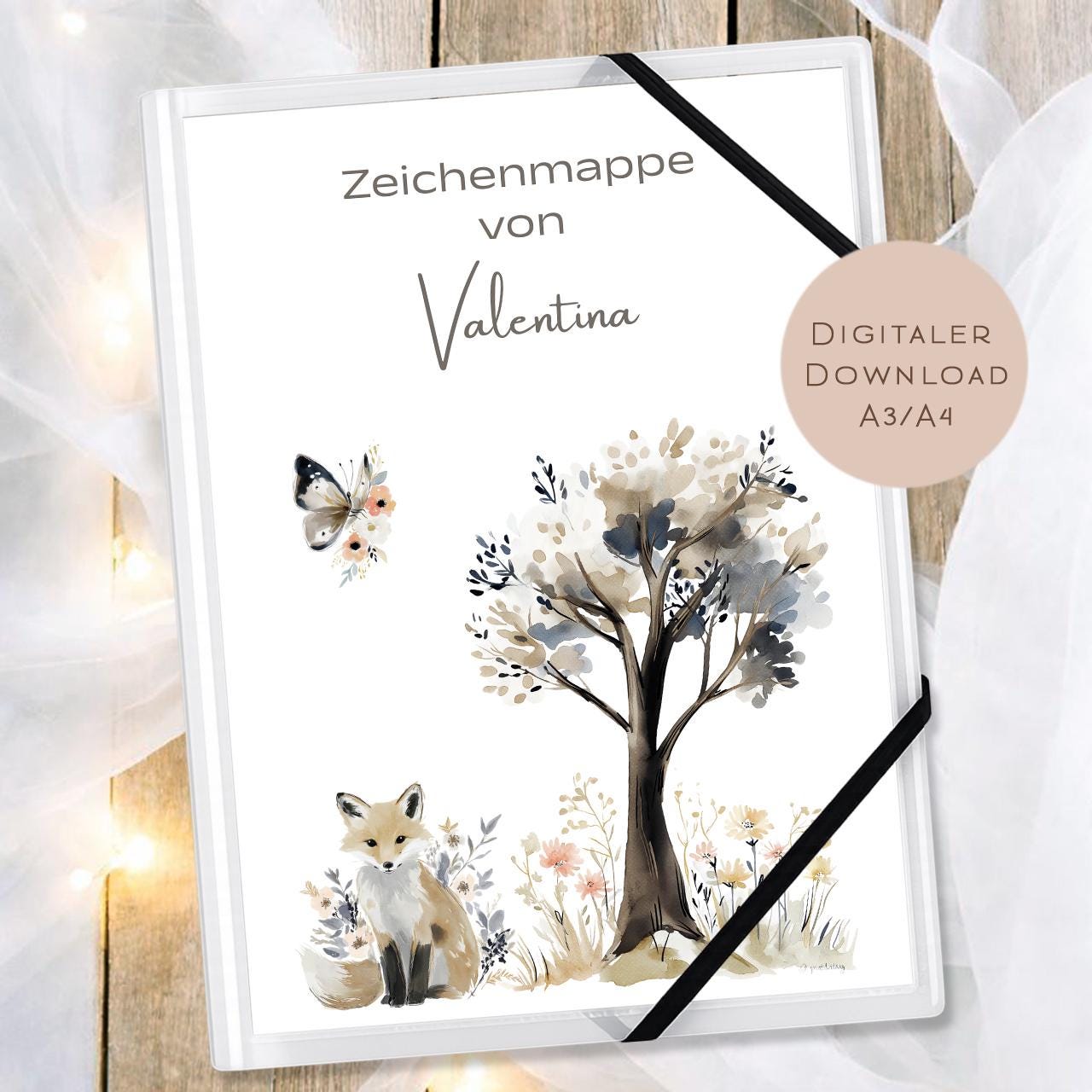 Druckvorlage Zeichenmappe Fuchs Name personalisiert | Postmappe Geschenk Schulanfang I Schulmappe Einschulung Ausdrucken PDF Download