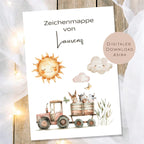 Druckvorlage Zeichenmappe Traktor Name personalisiert | Postmappe Geschenk Schulanfang I Schulmappe Einschulung Ausdrucken PDF Download