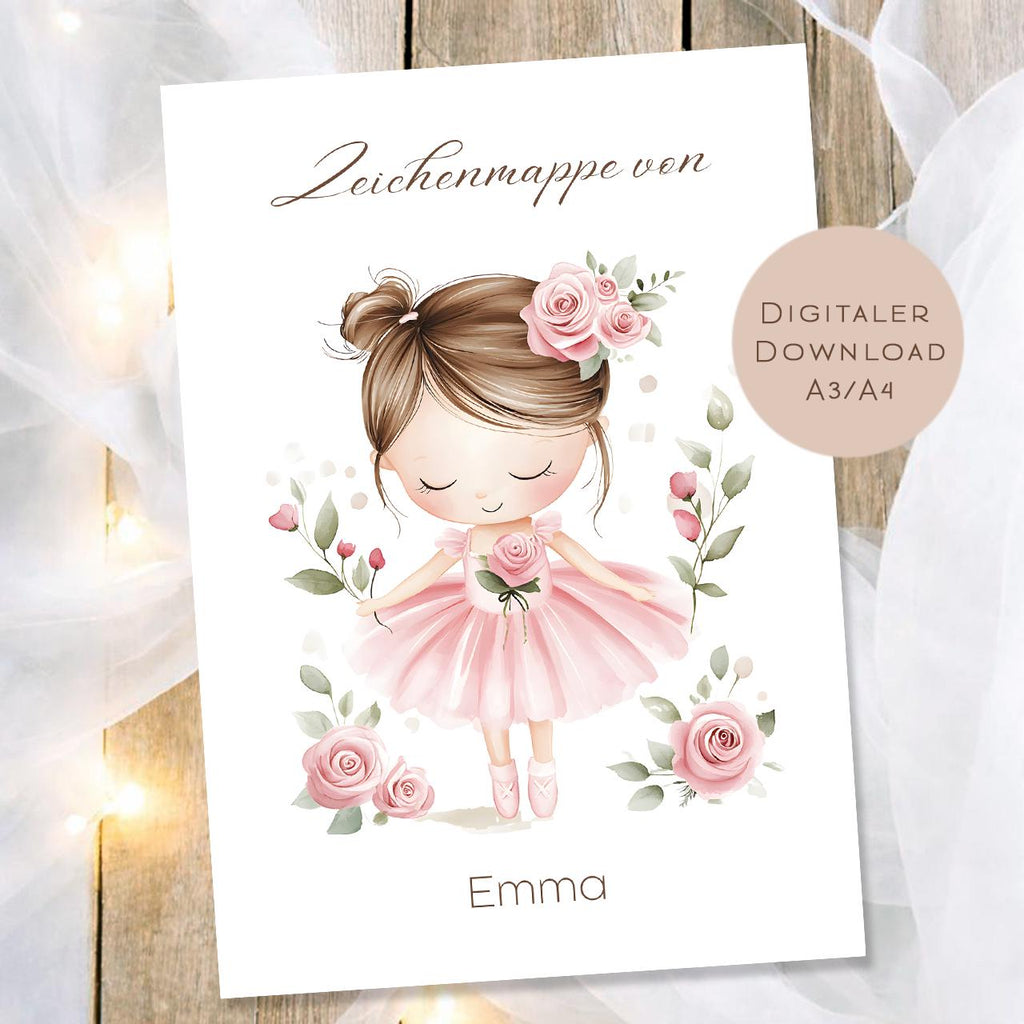 Druckvorlage Zeichenmappe Ballerina Name personalisiert | Postmappe Geschenk Schulanfang I Schulmappe Einschulung Ausdrucken PDF Download