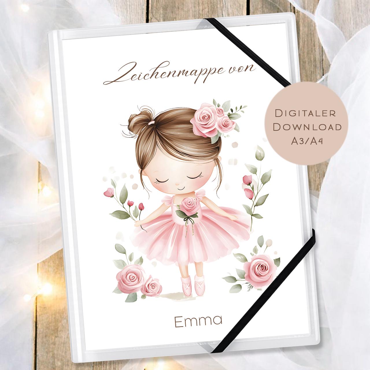 Druckvorlage Zeichenmappe Ballerina Name personalisiert | Postmappe Geschenk Schulanfang I Schulmappe Einschulung Ausdrucken PDF Download