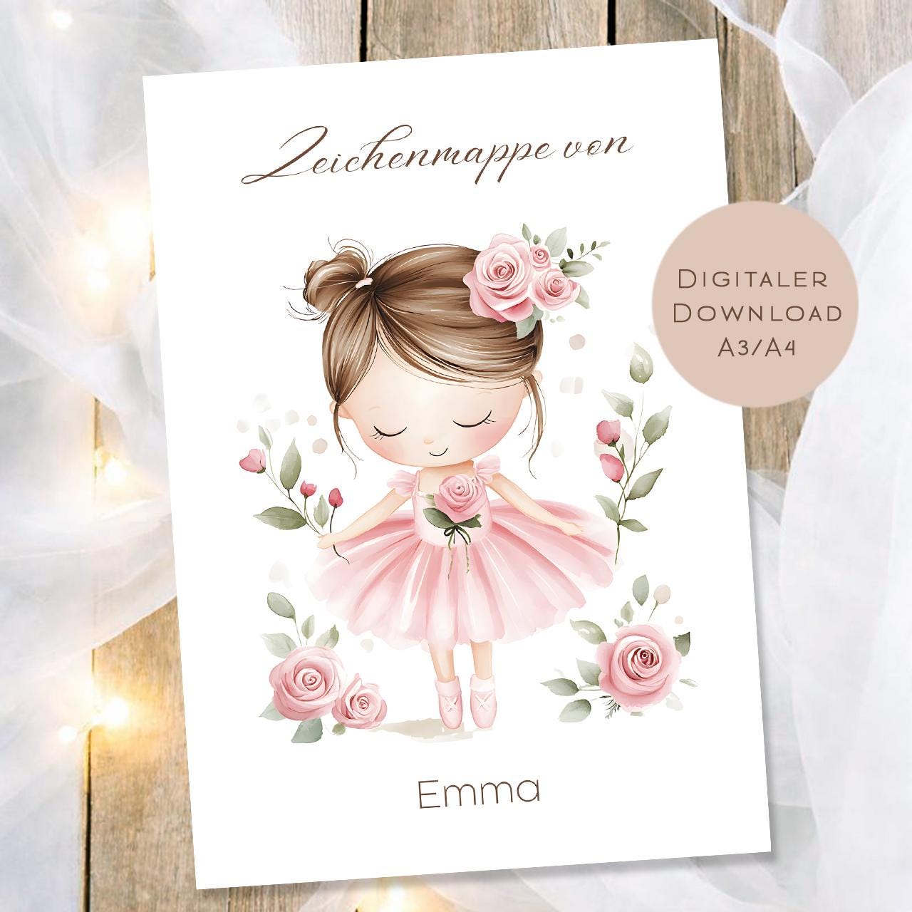 Druckvorlage Zeichenmappe Ballerina Name personalisiert | Postmappe Geschenk Schulanfang I Schulmappe Einschulung Ausdrucken PDF Download