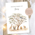 Druckvorlage Zeichenmappe Safari Name personalisiert | Postmappe Geschenk Schulanfang I Schulmappe Einschulung Ausdrucken PDF Download