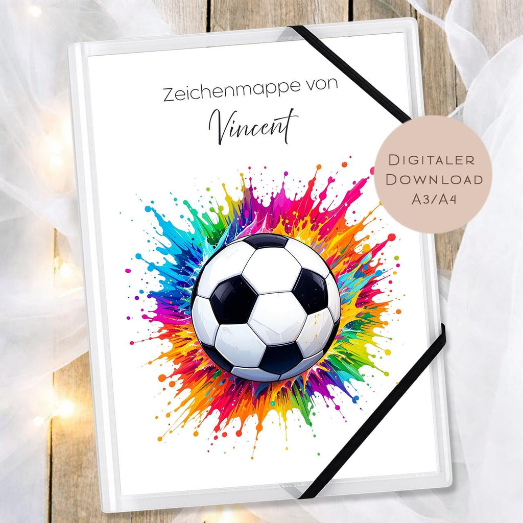 Druckvorlage Zeichenmappe Fußball Name personalisiert | Postmappe Geschenk Schulanfang I Schulmappe Einschulung Ausdrucken PDF Download