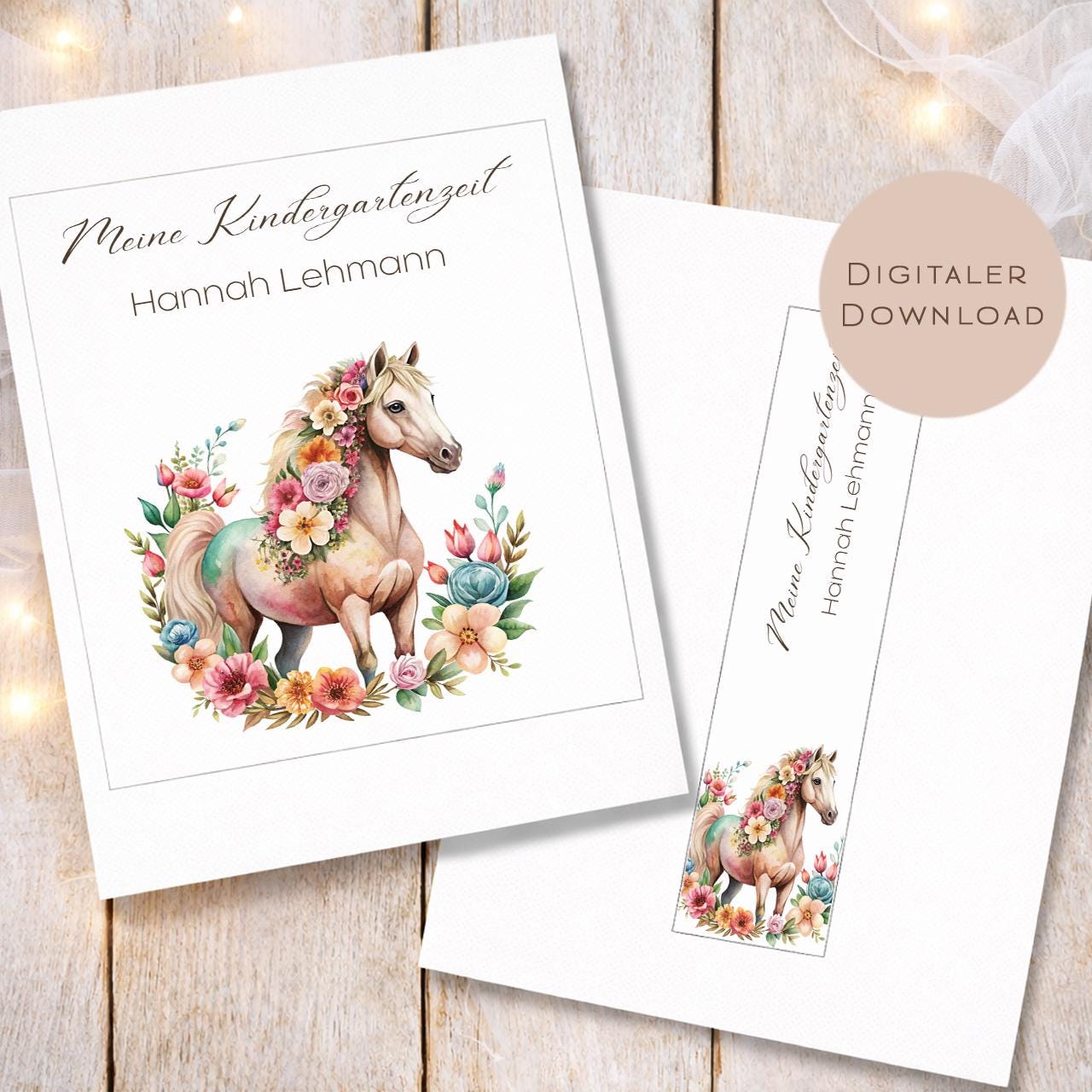 Druckvorlage Kindergarten Ordner Krippe Pferd Name personalisiert | Kita Sammelmappe I Ringordner Kindergartenzeit Ausdrucken PDF Download