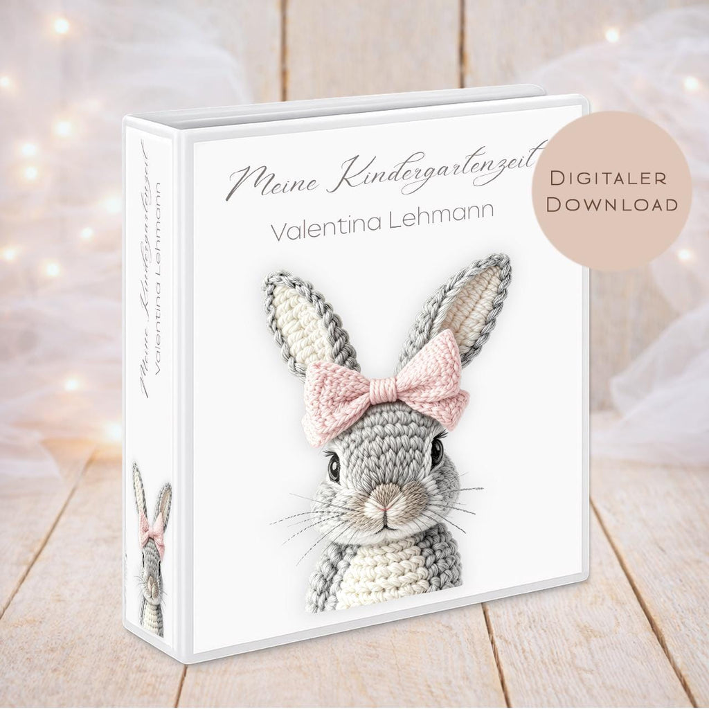 Druckvorlage Kindergarten Ordner Krippe Hase Name personalisiert | Kita Sammelmappe I Ringordner Kindergartenzeit Ausdrucken Download