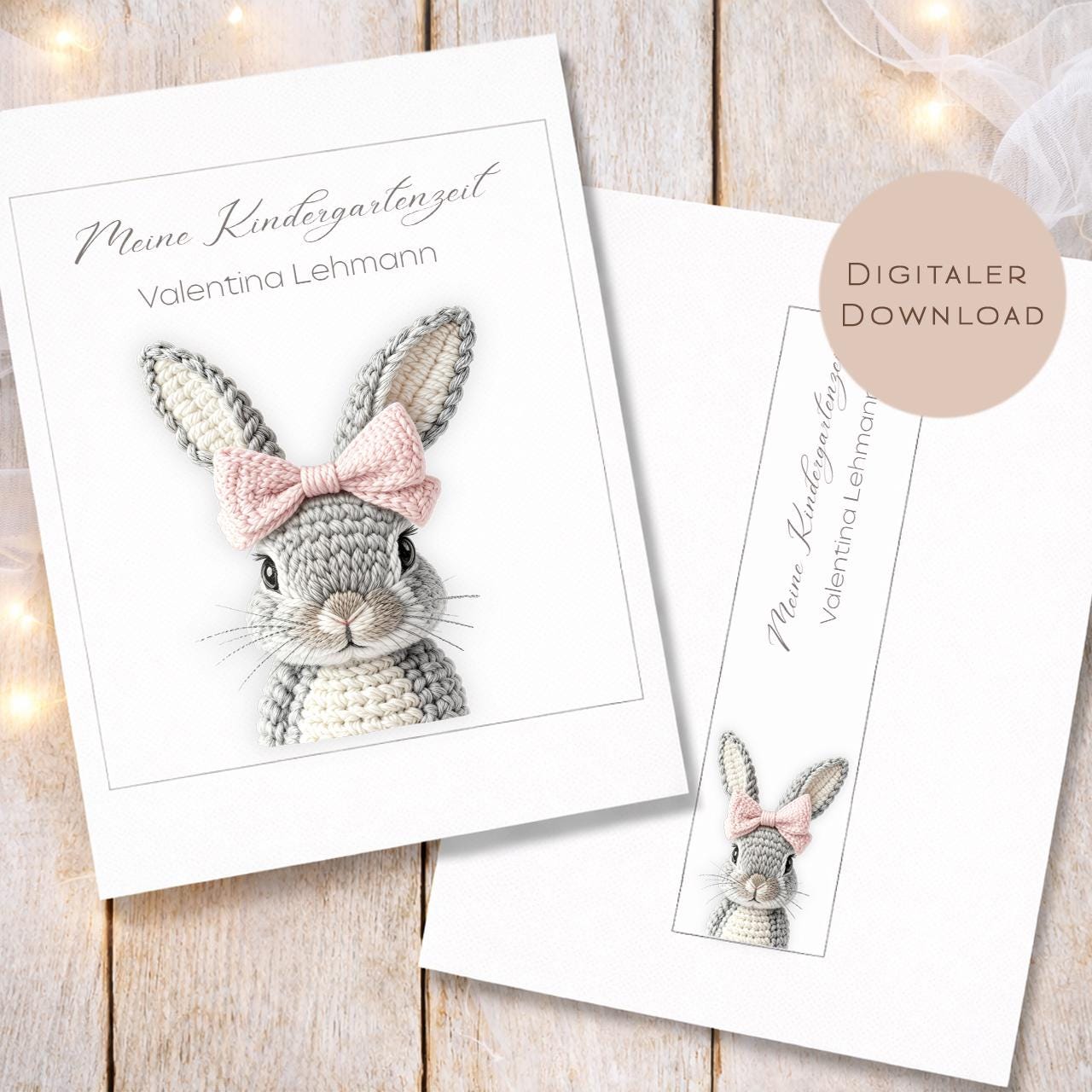 Druckvorlage Kindergarten Ordner Krippe Hase Name personalisiert | Kita Sammelmappe I Ringordner Kindergartenzeit Ausdrucken Download