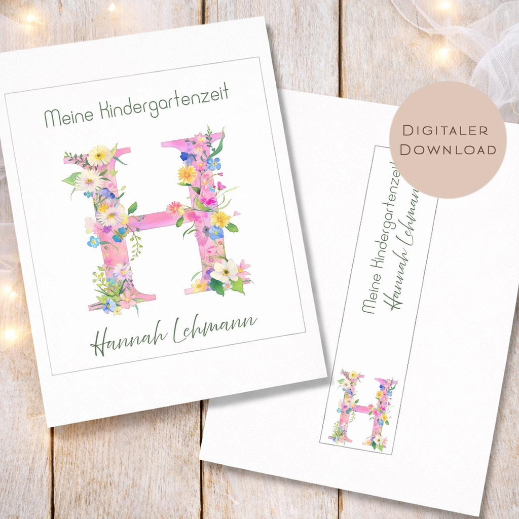 Druckvorlage Kindergarten Ordner Krippe Buchstabe Name personalisiert | Kita Sammelmappe I Ringordner Kindergartenzeit Ausdrucken Download