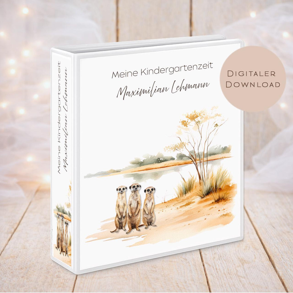 Druckvorlage Kindergarten Ordner Krippe Erdmännchen Name personalisiert | Kita Sammelmappe I Ringordner Kindergartenzeit Ausdrucken Download