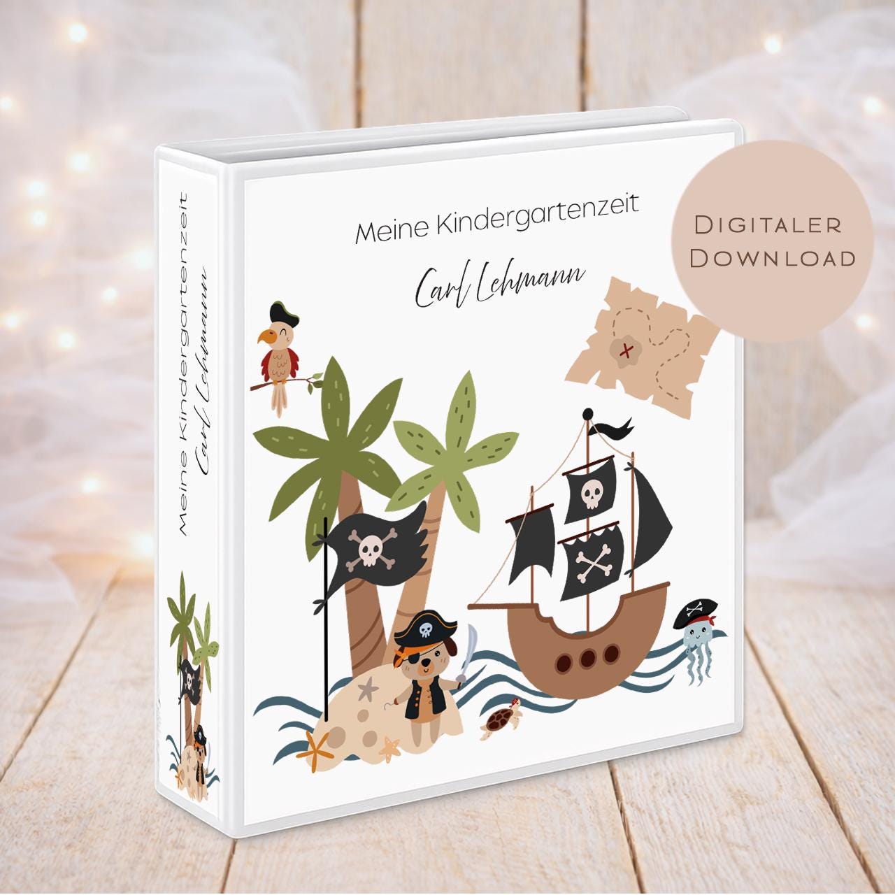 Druckvorlage Kindergarten Ordner Krippe Pirat Name personalisiert | Kita Sammelmappe I Ringordner Kindergartenzeit Ausdrucken Download