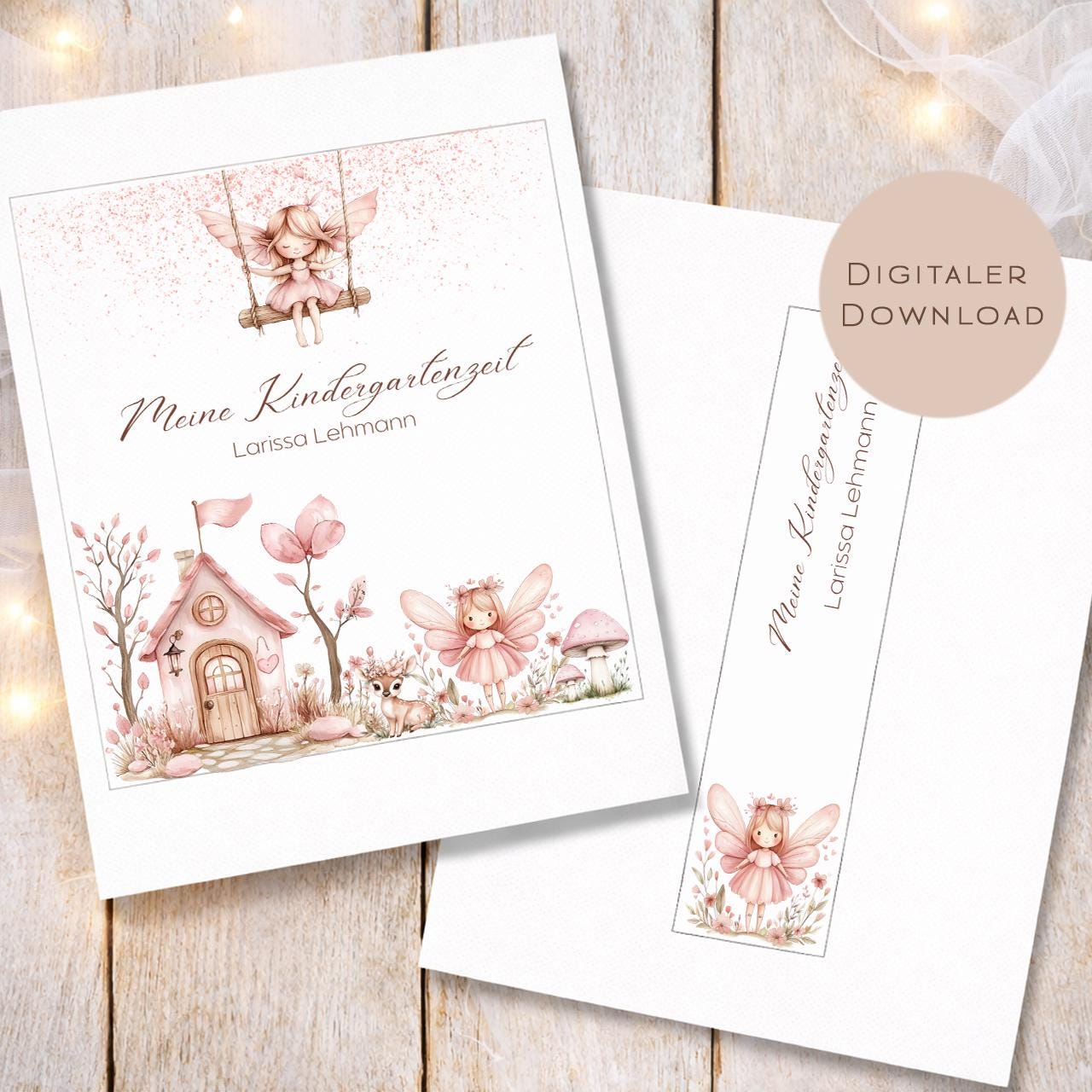 Druckvorlage Kindergarten Ordner Krippe Fee Reh Name personalisiert | Kita Sammelmappe I Ringordner Kindergartenzeit Ausdrucken Download