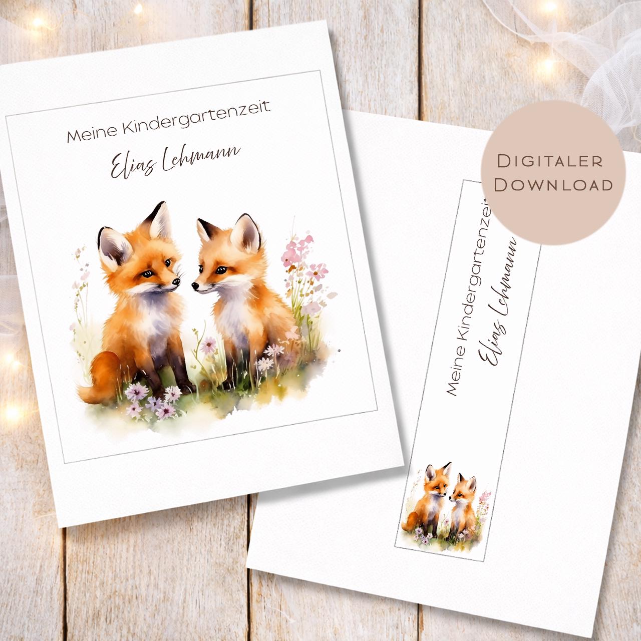 Druckvorlage Kindergarten Ordner Krippe Fuchs Name personalisiert | Kita Sammelmappe I Ringordner Kindergartenzeit Ausdrucken Download