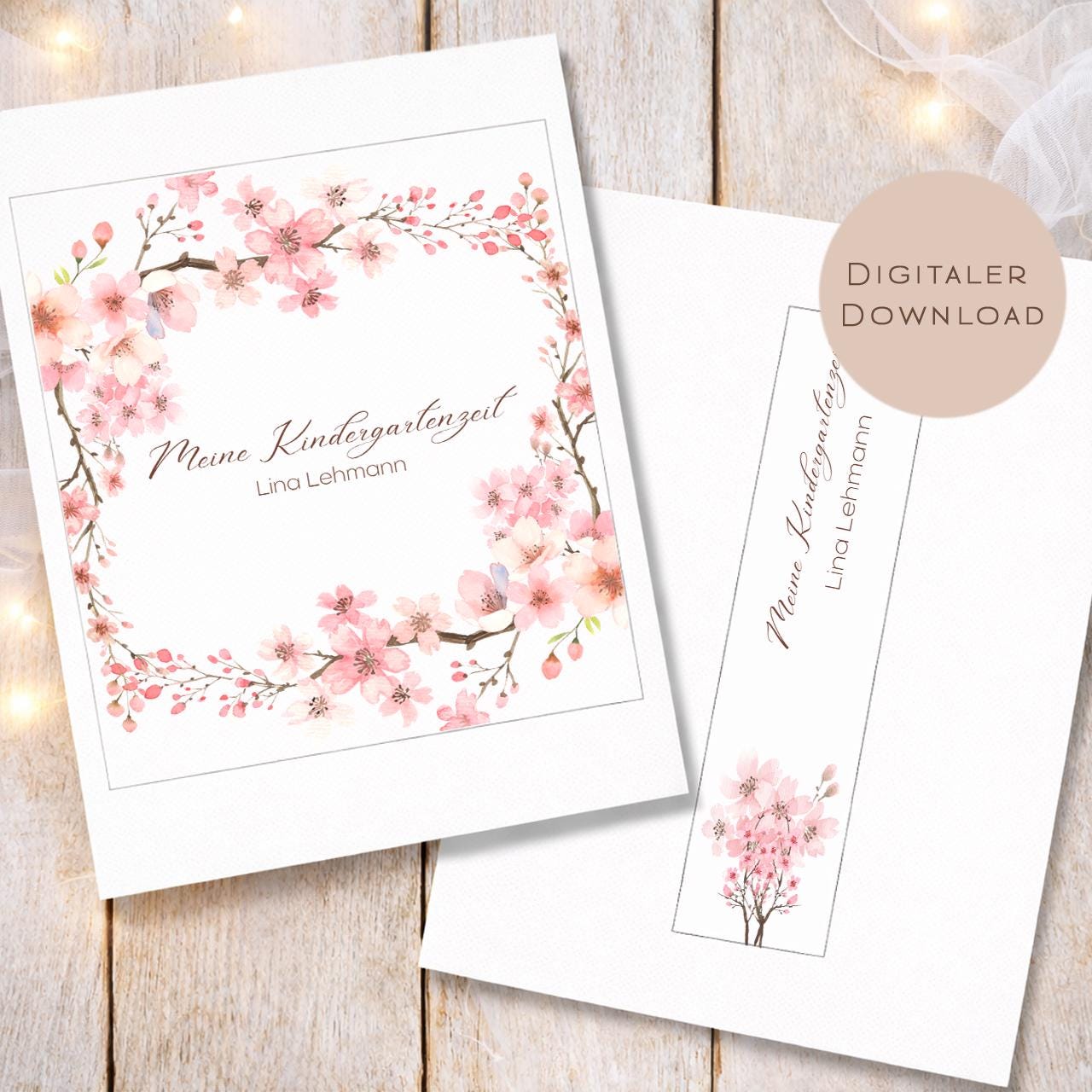 Druckvorlage Kindergarten Ordner Krippe Blüte Blume Name personalisiert | Kita Sammelmappe I Ringordner Kindergartenzeit Ausdrucken Download