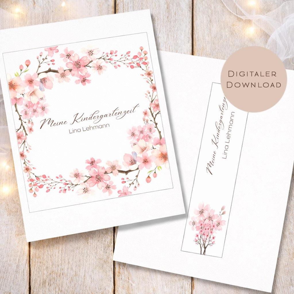 Druckvorlage Kindergarten Ordner Krippe Blüte Blume Name personalisiert | Kita Sammelmappe I Ringordner Kindergartenzeit Ausdrucken Download