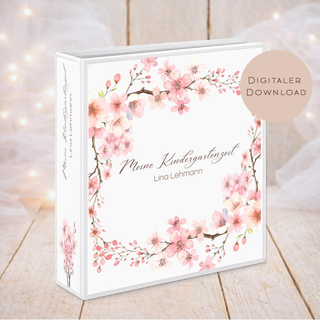 Druckvorlage Kindergarten Ordner Krippe Blüte Blume Name personalisiert | Kita Sammelmappe I Ringordner Kindergartenzeit Ausdrucken Download
