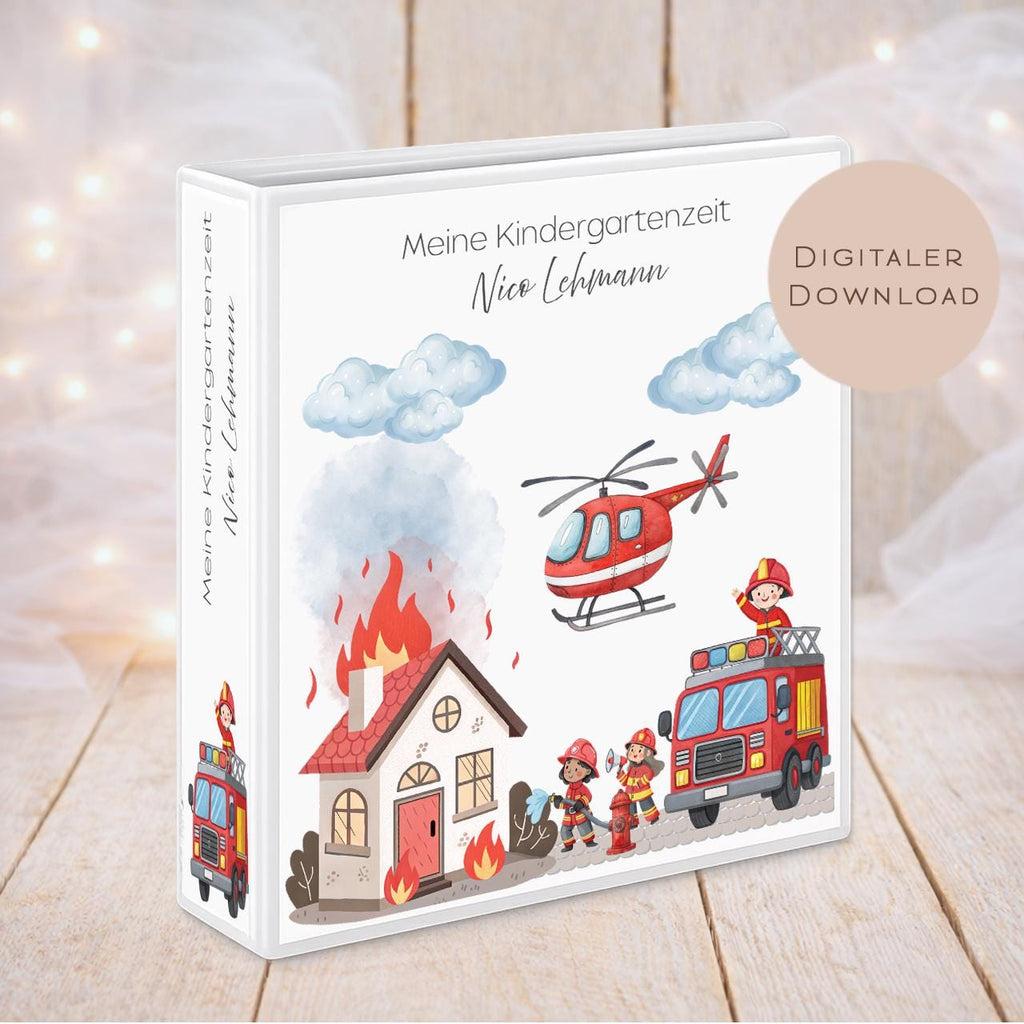 Druckvorlage Kindergarten Ordner Krippe Feuerwehr Name personalisiert | Kita Sammelmappe I Ringordner Kindergartenzeit Ausdrucken Download