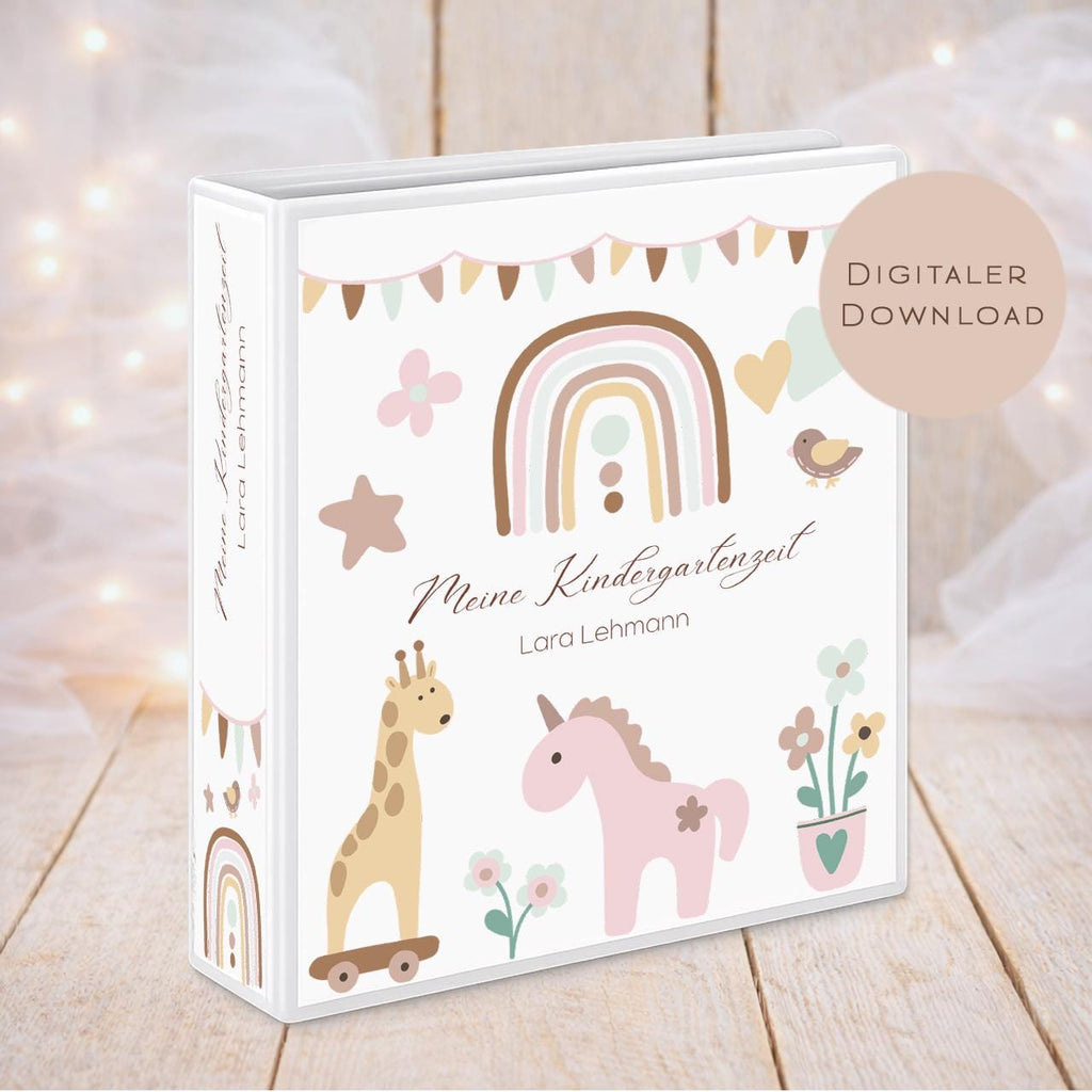 Druckvorlage Kindergarten Ordner Krippe Regenbogen Name personalisiert | Kita Sammelmappe I Ringordner Kindergartenzeit Ausdrucken Download