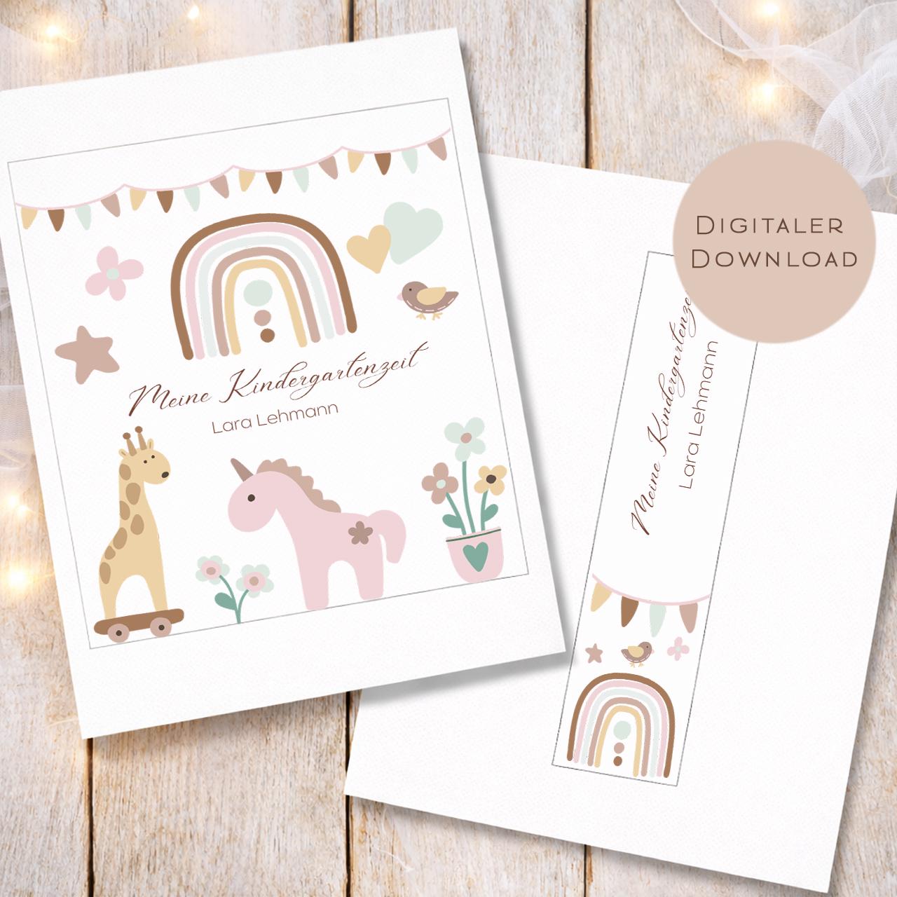 Druckvorlage Kindergarten Ordner Krippe Regenbogen Name personalisiert | Kita Sammelmappe I Ringordner Kindergartenzeit Ausdrucken Download