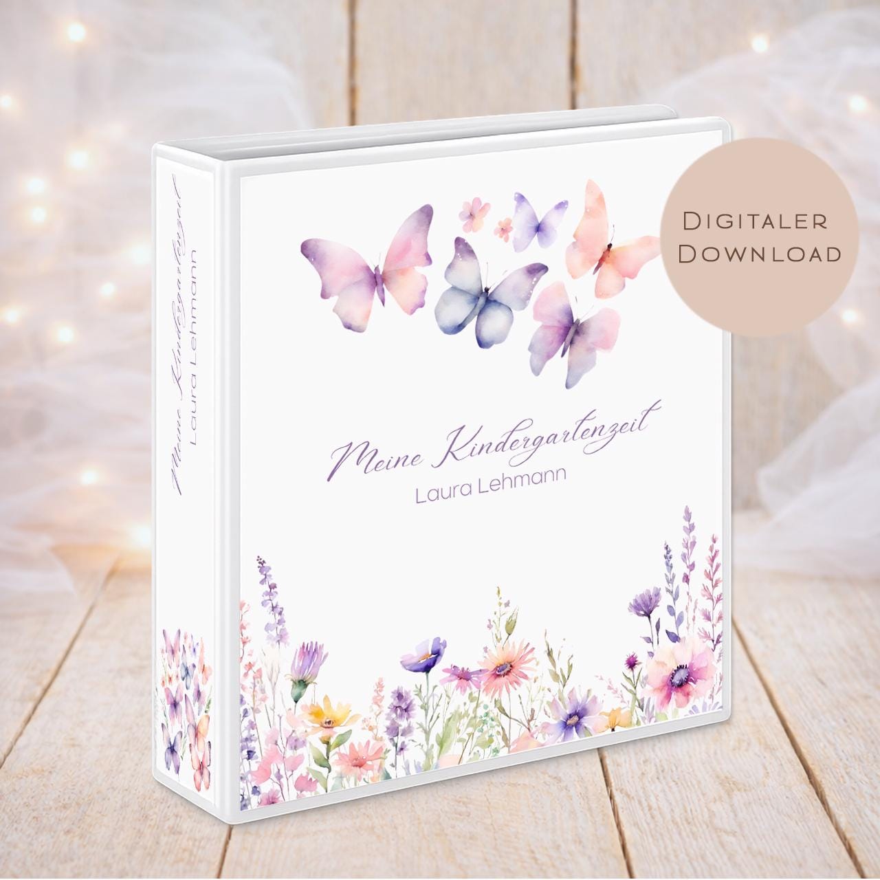 Druckvorlage Kindergarten Ordner Krippe Blumen Name personalisiert | Kita Sammelmappe I Ringordner Kindergartenzeit Ausdrucken Download