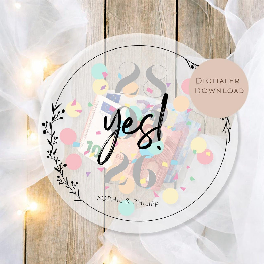 Hochzeitsgeschenk Schüttelkarte Hochzeit | Geldgeschenk Brautpaar Gutschein | personalisiert mit Name Geld schenken Ausdrucken PDF Download